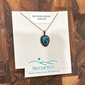 Silver Sun Native American Handmade Blue Teardrop Necklace